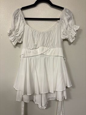 White Women's Peplum Puff-Sleeve Top